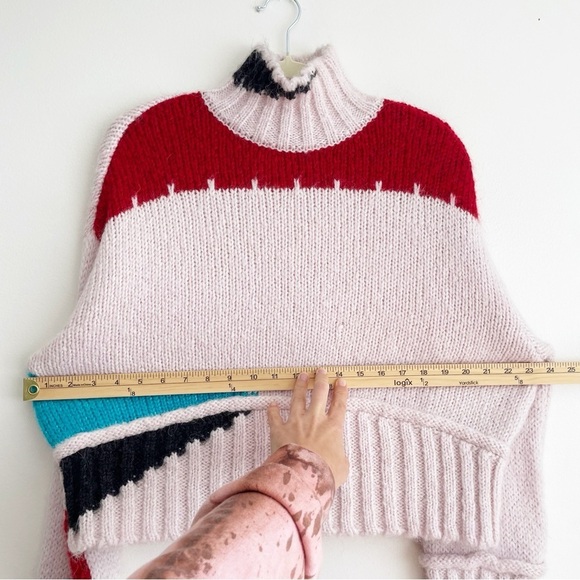 Zara Boxy Cropped Colorblock Chunky Knit Wool Blend Sweater Size Medium western - Picture 11 of 15